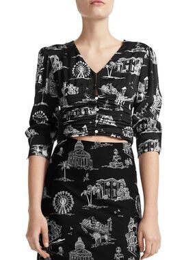 Maje Letulla Printed Cropped Top in Black Size 1